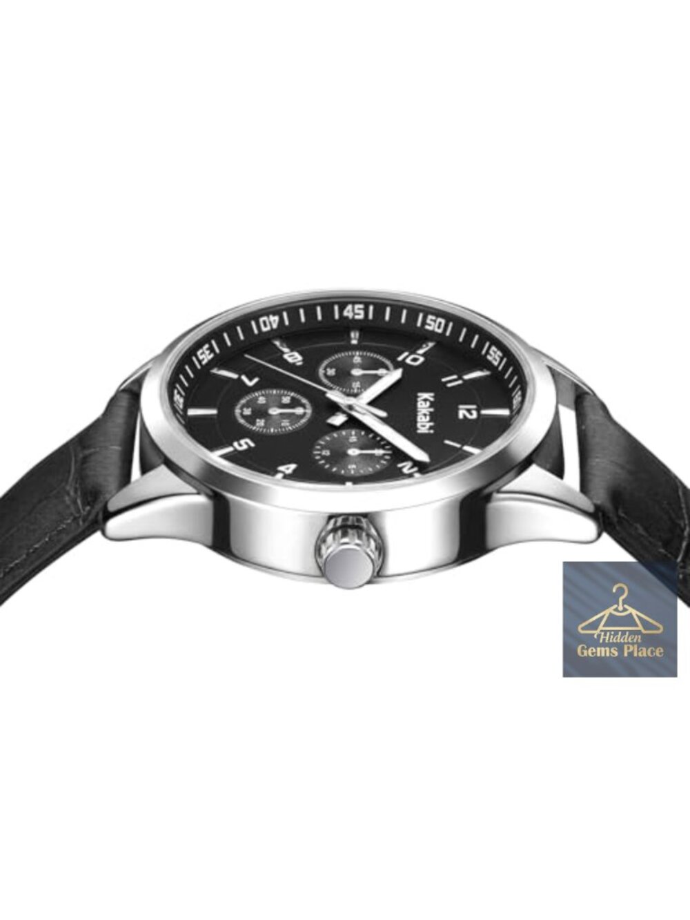 Men's 45mm Quartz Watch with Leather Strap - Picture 2 of 6